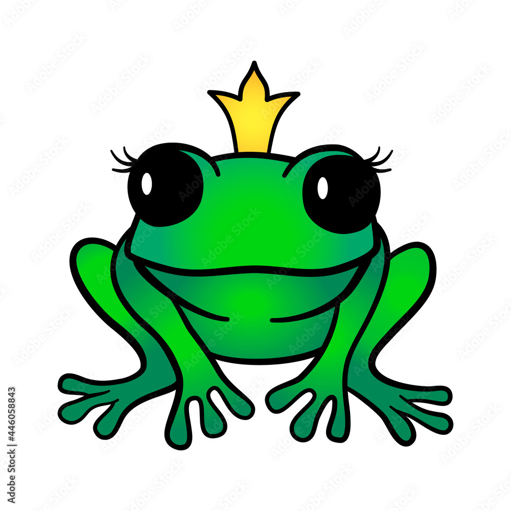 Naklejka premium Vector cartoon green princess frog in crown isolated on white background. Cute frog illustration
