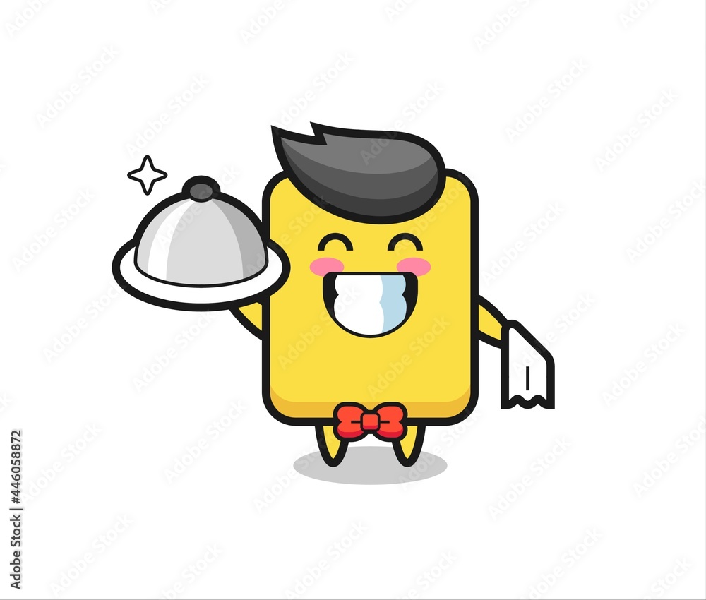 Character mascot of yellow card as a waiters Character mascot of yellow card as a waiters