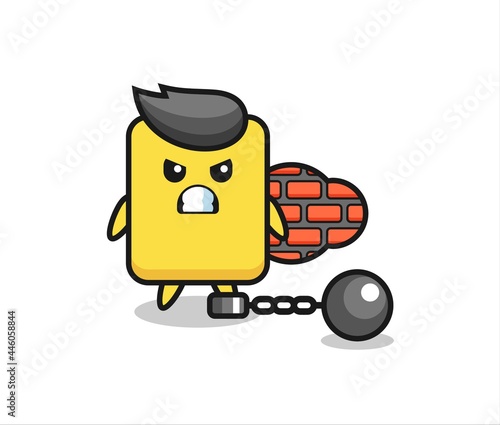 Fototapeta Naklejka Na Ścianę i Meble -  Character mascot of yellow card as a prisoner