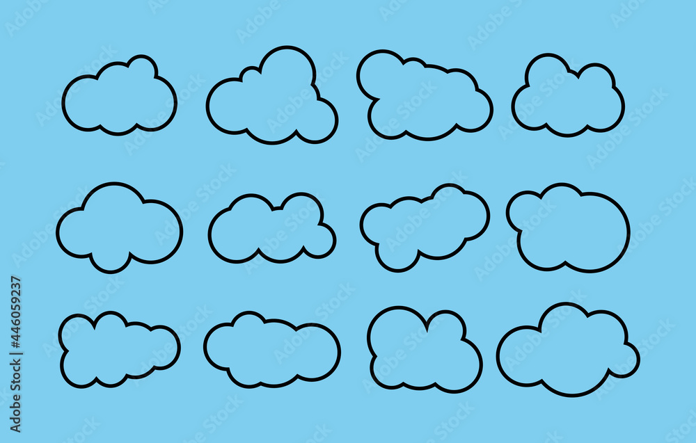 Clouds. Set of silhouettes of clouds on a blue background. Creative modern concept - stock vector. Flat Clouds. Set of silhouettes of clouds on a blue background. Creative modern concept - stock vector. Flat