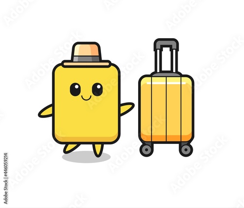 yellow card cartoon illustration with luggage on vacation