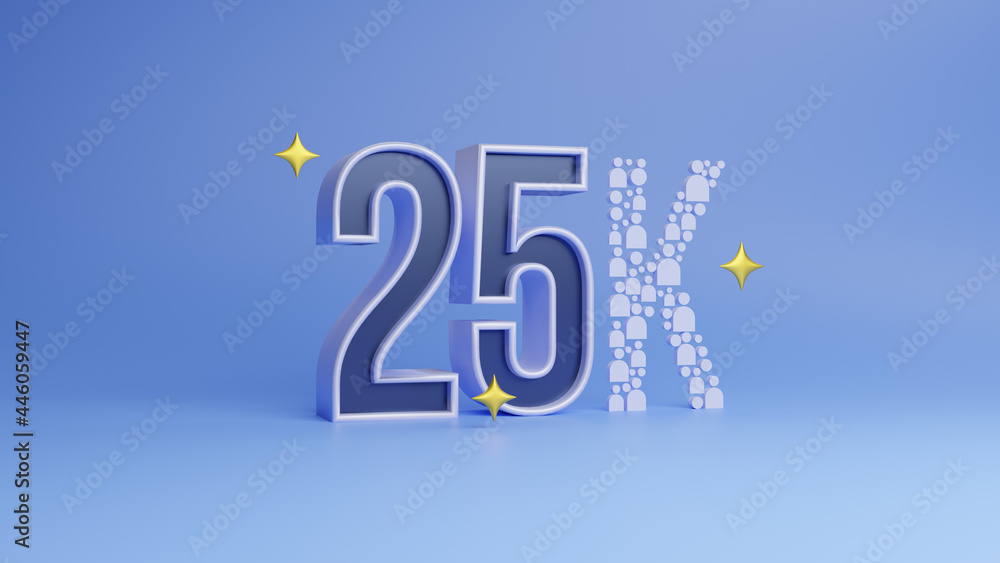 25k followers celebration Social media achievement poster. Template for social networks, blogs. Social media celebration banner with blue background. 25k online community fans. 25k followers celebration Social media achievement poster. Template for social networks, blogs. Social media celebration banner with blue background. 25k online community fans.