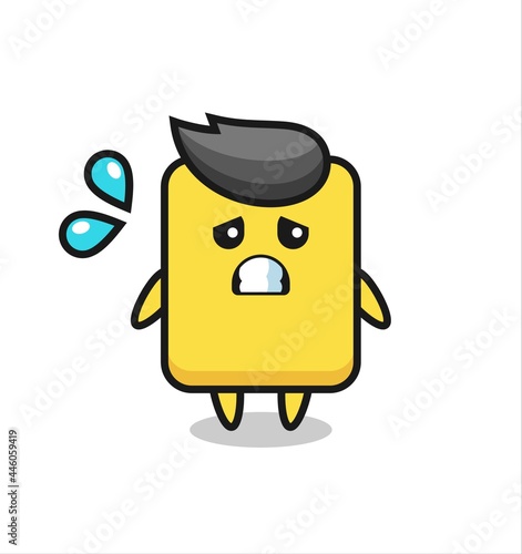 yellow card mascot character with afraid gesture