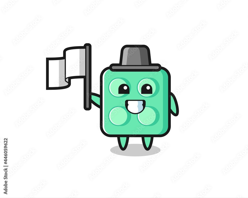 Cartoon character of brick toy holding a flag Cartoon character of brick toy holding a flag