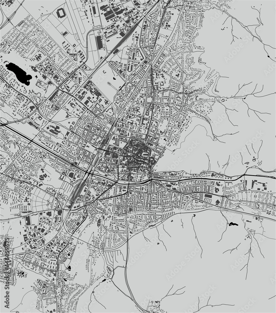 map of the city of Freiburg im Breisgau, Germany