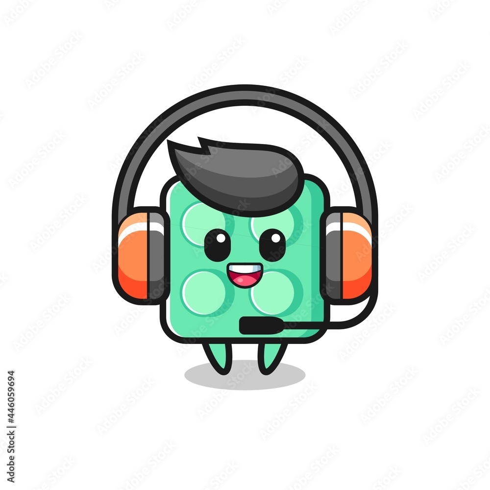 Cartoon mascot of brick toy as a customer service