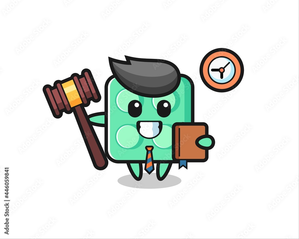 Mascot cartoon of brick toy as a judge Mascot cartoon of brick toy as a judge