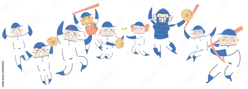 グランドでジャンプする少年野球の選手たち イラスト素材 Vektornyj Obekt Stock Adobe Stock
