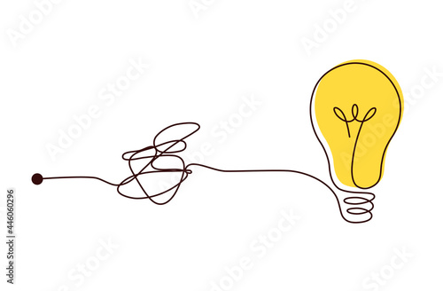 Complex scribble lines knot simplified into light bulb.