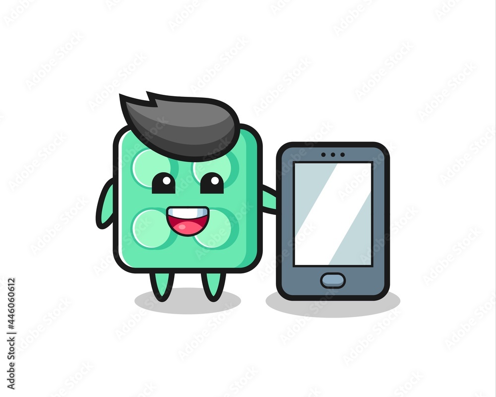 brick toy illustration cartoon holding a smartphone brick toy illustration cartoon holding a smartphone