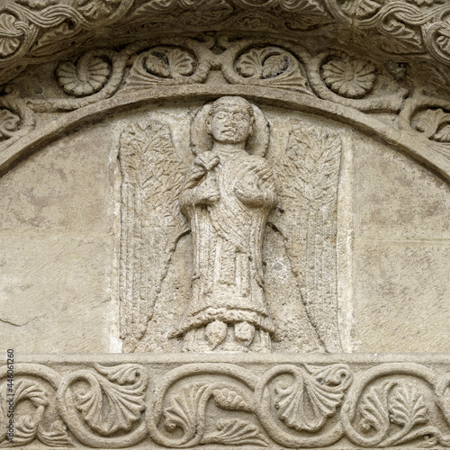 Facade of San Michele Maggiore, medieval basilica in Pavia. Detail