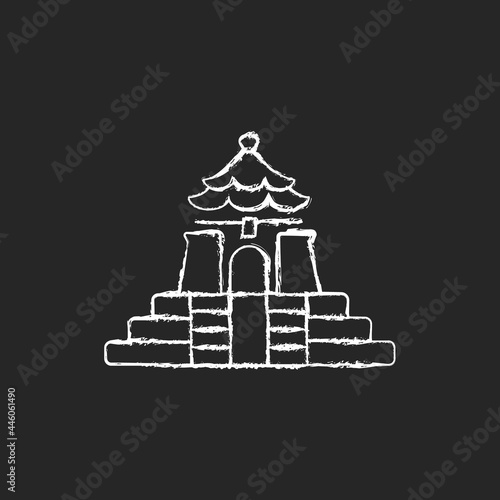 Chiang Kai shek Memorial Hall chalk white icon on dark background. Landmark tourist attraction. Taipei national building. Oriental architecture. Isolated vector chalkboard illustration on black