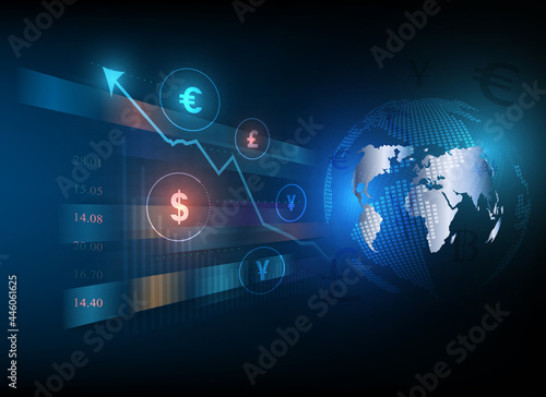 money transfer and stock market to change currencies and stocks around the world illustration