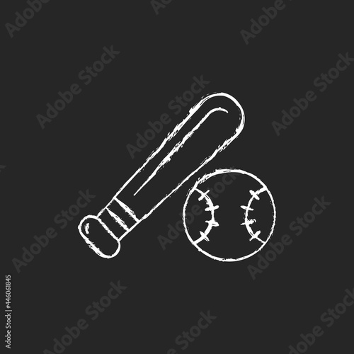 Baseball chalk white icon on dark background. Professional taiwan league. Major competition. Team game. Sport community. Asian championship. Isolated vector chalkboard illustration on black