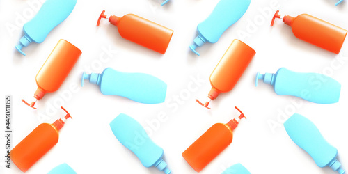 Multi-colored plastic bottles, containers for detergent, shampoo or any liquid. The concept of cleanliness, cleaning, ecology.