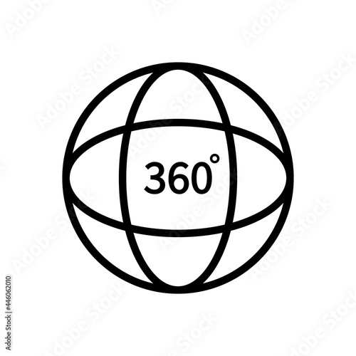 360 degree view. Logo of tour, globe and vision. Line icon for video, panorama of camera and full rotate. Round symbol of degrees coverage of camera. Geometric sign for 3d pictogram. Vector