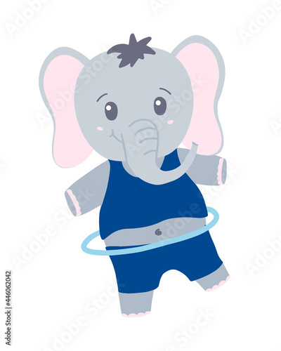 cartoon sportsman elephant with hulla hoop. Vector illustration photo