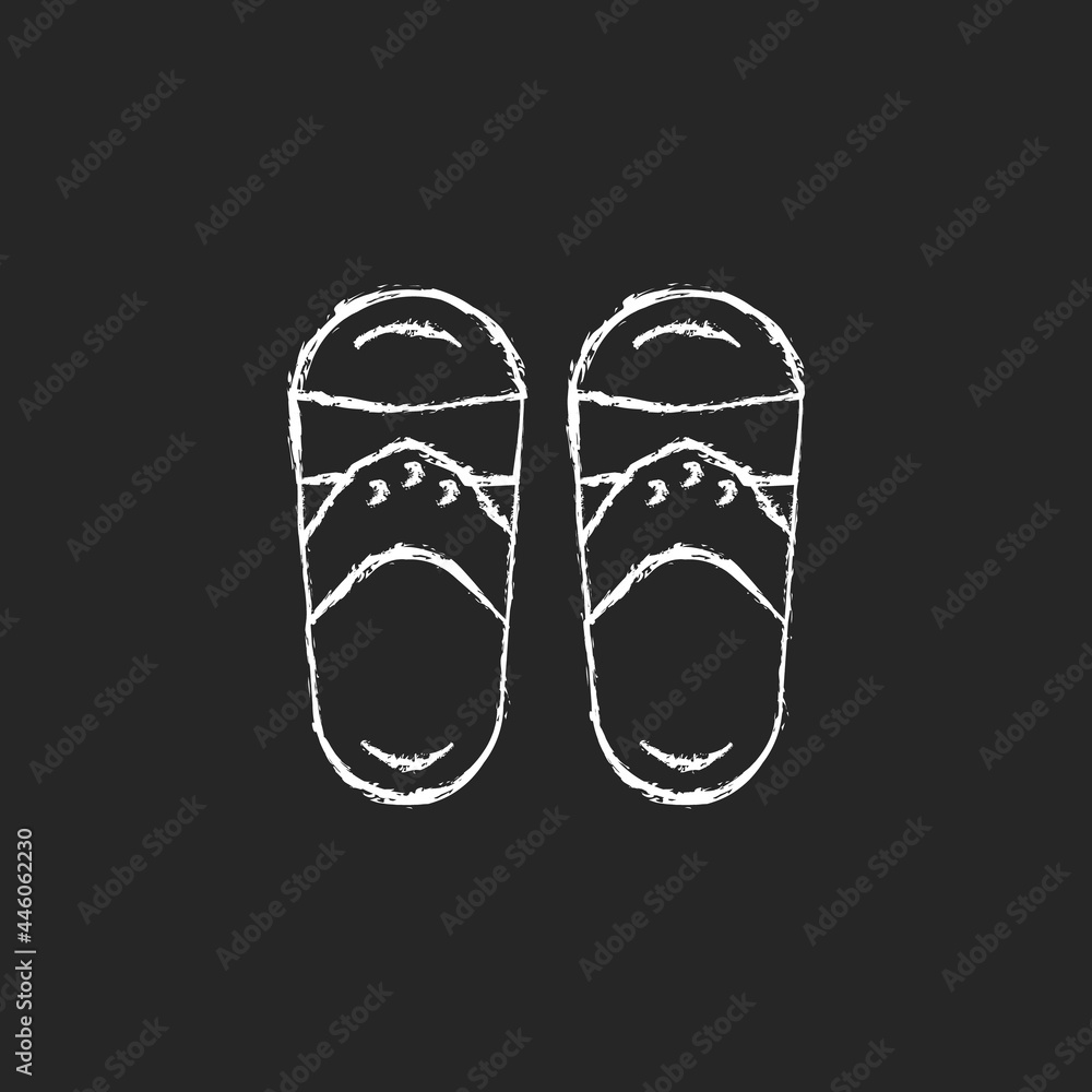 Taiwanese slippers chalk white icon on dark background.Traditional walking shoes. Warm weather feet protection. Asian summertime footwear. Isolated vector chalkboard illustration on black Taiwanese slippers chalk white icon on dark background.Traditional walking shoes. Warm weather feet protection. Asian summertime footwear. Isolated vector chalkboard illustration on black