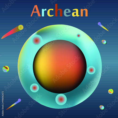 Archean era in the history of the Earth. The core of the Earth, covered with a shell, volcanoes and the  photo