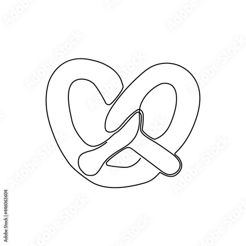 Pretzel one line art. Continuous line drawing of butter roll, German pastries .