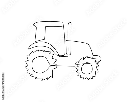 Tractor continuous line drawing. One line art of agricultural machinery.