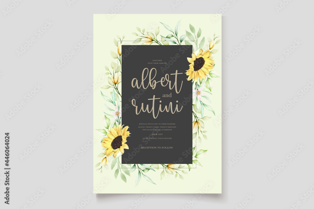 beautiful hand drawn watercolor sunflower invitation card set