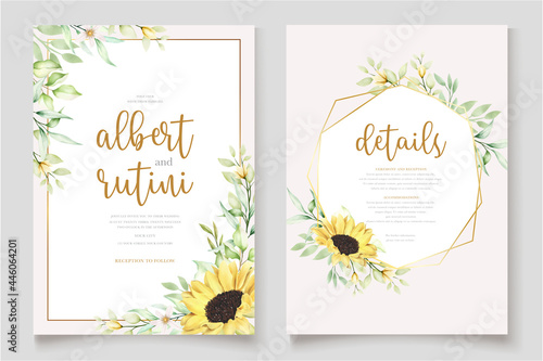 beautiful hand drawn watercolor sunflower invitation card set