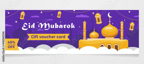 Ramadan mubarak sale web banner or header design, Gift card voucher eid mubarok.