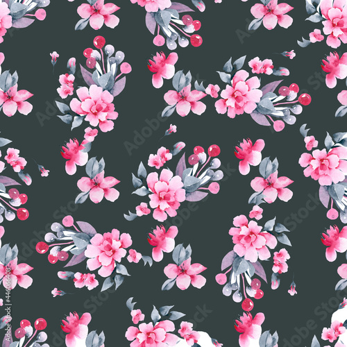 Wallpaper Mural Pink watercolor flowers blossom illustration. Set collection Torontodigital.ca