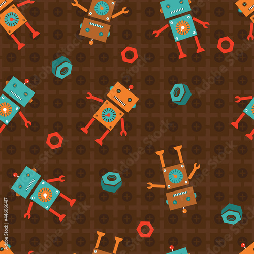 Robots and Nuts Vector Seamless Pattern
