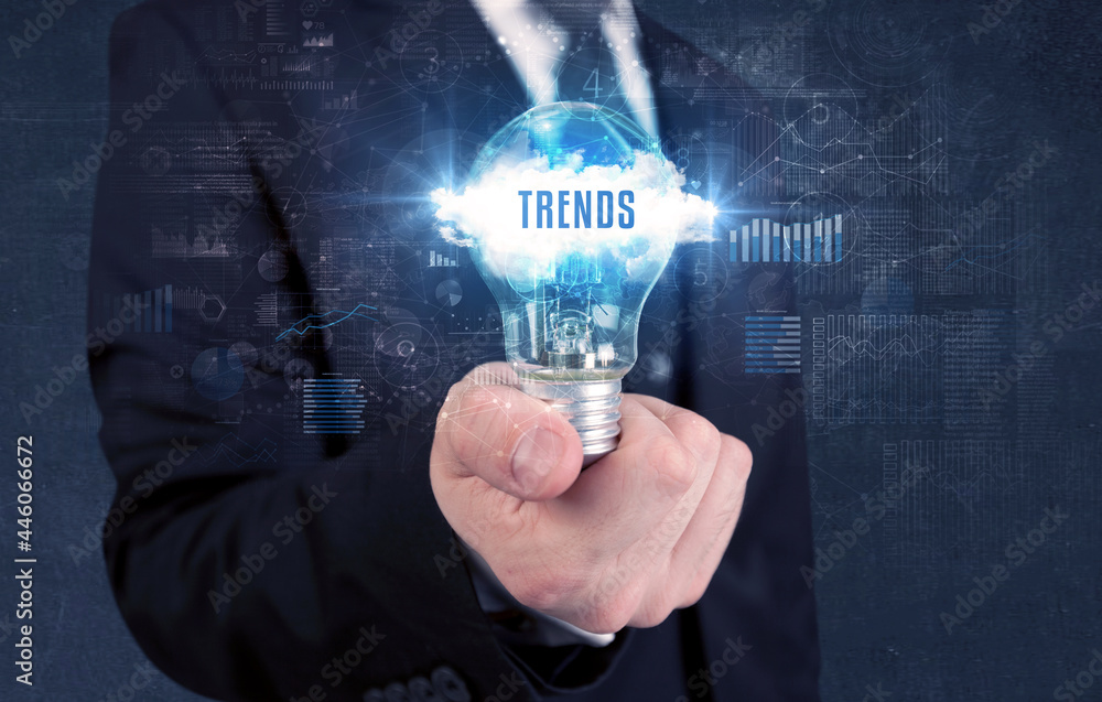 Businessman holding a light bulb, business concept