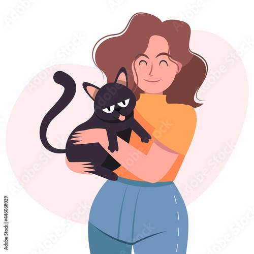 Flat Design Woman With Cute Cat