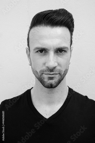 Black and white portrait of handsome Italian man