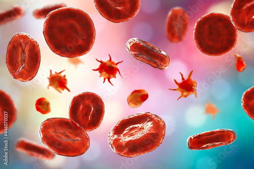 Platelets in blood smear, 3D illustration photo