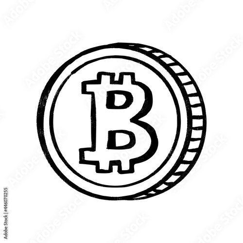 Bitcoin cryptocurrency vector sketch icon. Isolated crypto money sign. Blockchain technology doodle design element 