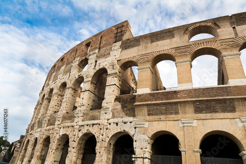 Colosseum  Rome  Italy. Colosseum  originally known as the Flavian Amphitheater   commissioned in A.D. 70-72 by Emperor Vespasian  is the largest amphitheater ever built  made of concrete and sand.