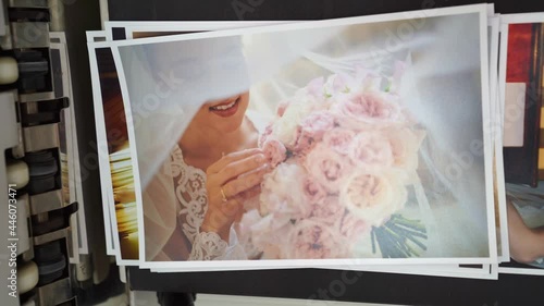 chemical printing of photos from the wedding in the photo laboratory.  photo