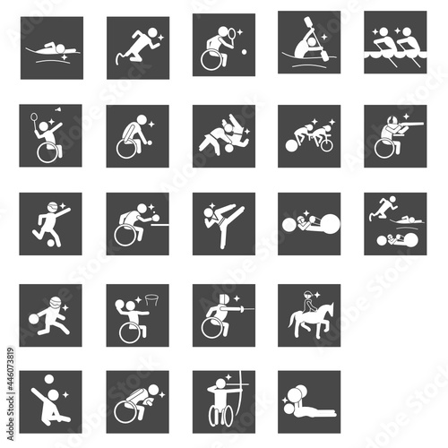 para Summer sports pictogram Black square frame set パラ スポーツ ピクトグラム 黒 四角枠,SVG  © MEG-MEG