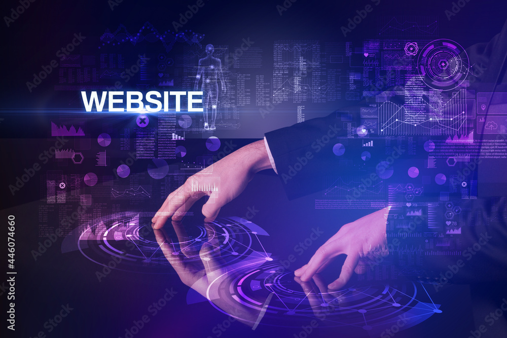 Businessman touching huge display concept Businessman touching huge display concept