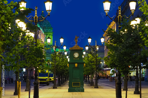 Weather Pavilion on Malaya Konyushennaya Street in night. Recreated old weather station of the 19th century in Saint Petersburg, Russia photo