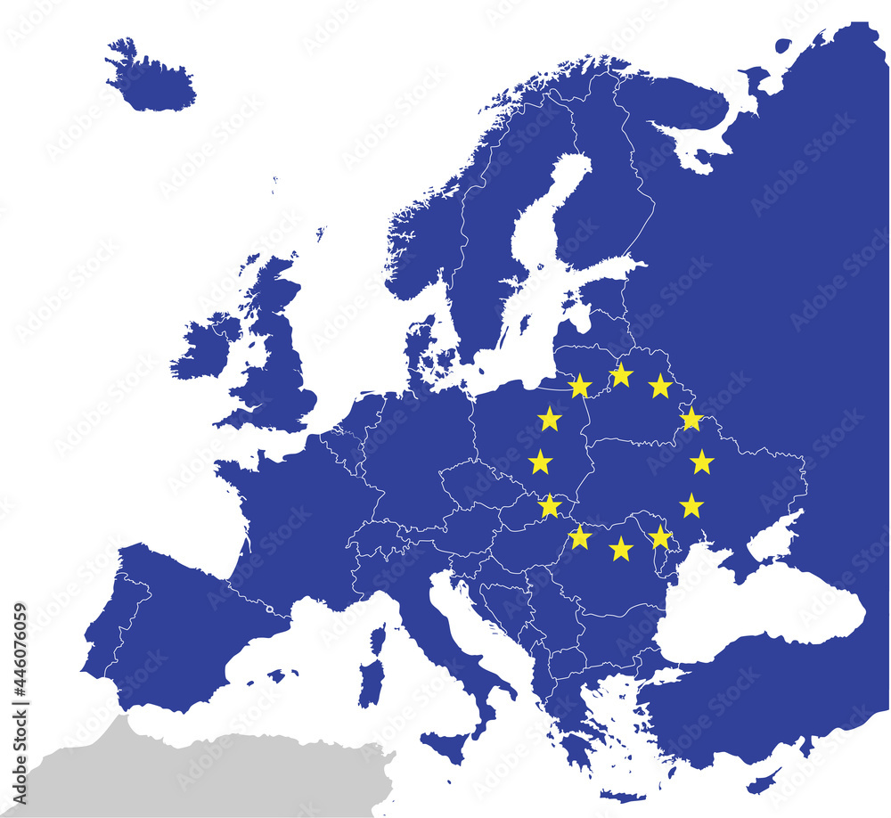 Obraz premium European flag map isolated on white background. Map of the Europe.Vector stock