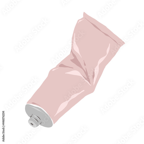 Crumpled metal cream tube with moisturizer handcream or toothpaste, aluminum cosmetic container, isolated flat vector ilustration on white background