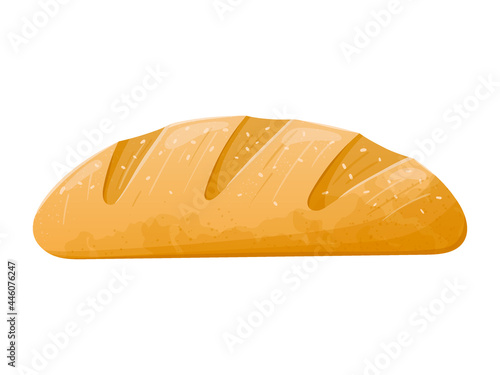 Realistic vector illustration of a loaf of white bread. Fresh baked baguette with sesame seeds.