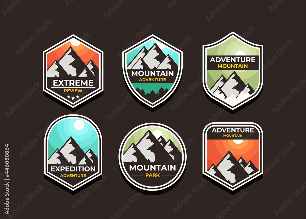Set the mountain logo and badges. A versatile logo for your business. Vector illustration on a dark background