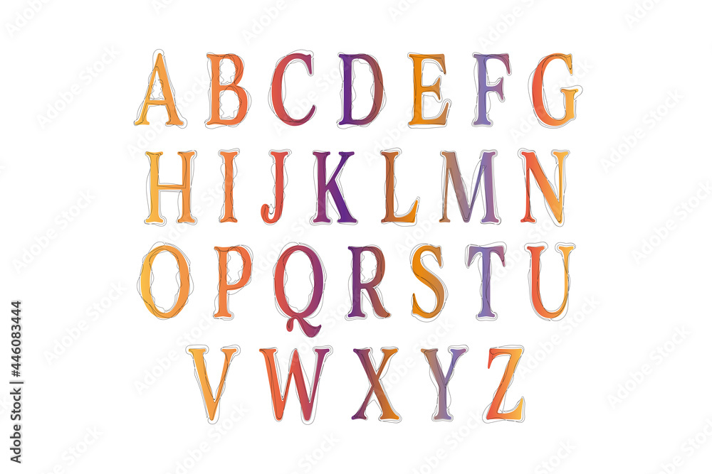 オレンジと紫のアルファベットのフォント