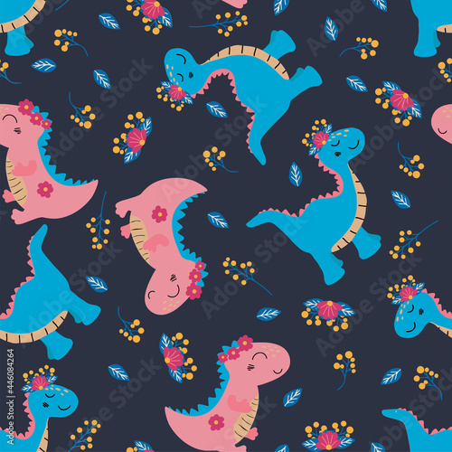 Dinosaur pattern. Vector. On a blue background.