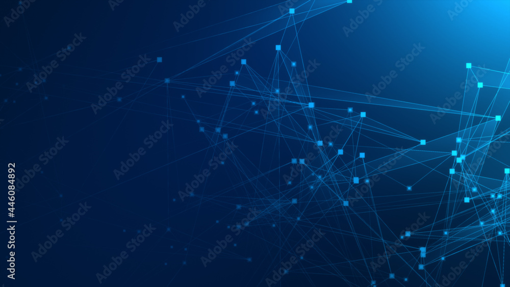 Abstract blue polygon tech network with connect technology background. Abstract dots and lines texture background. 3d rendering.