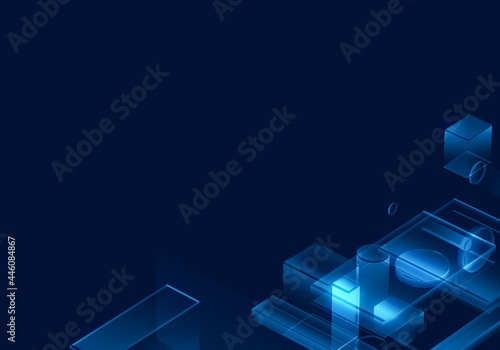 Cyber blue isometric neon city virtual reality background. Abstract technology innovation future digital background. 3d rendering.