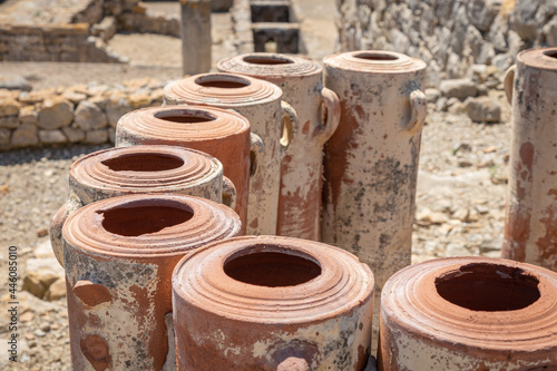 Real ancient water filtration pipes in ancient Greek-Roman city Empuries, Catalonia, Spain photo