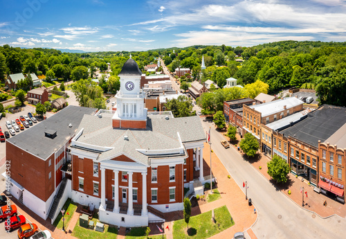 Aerial view of Tennessee's oldest town, Jonesborough and its courthouse. Jonesborough was founded in 1779 and it was the capital for the failed 14th State of the US, known as the State of Franklin photo